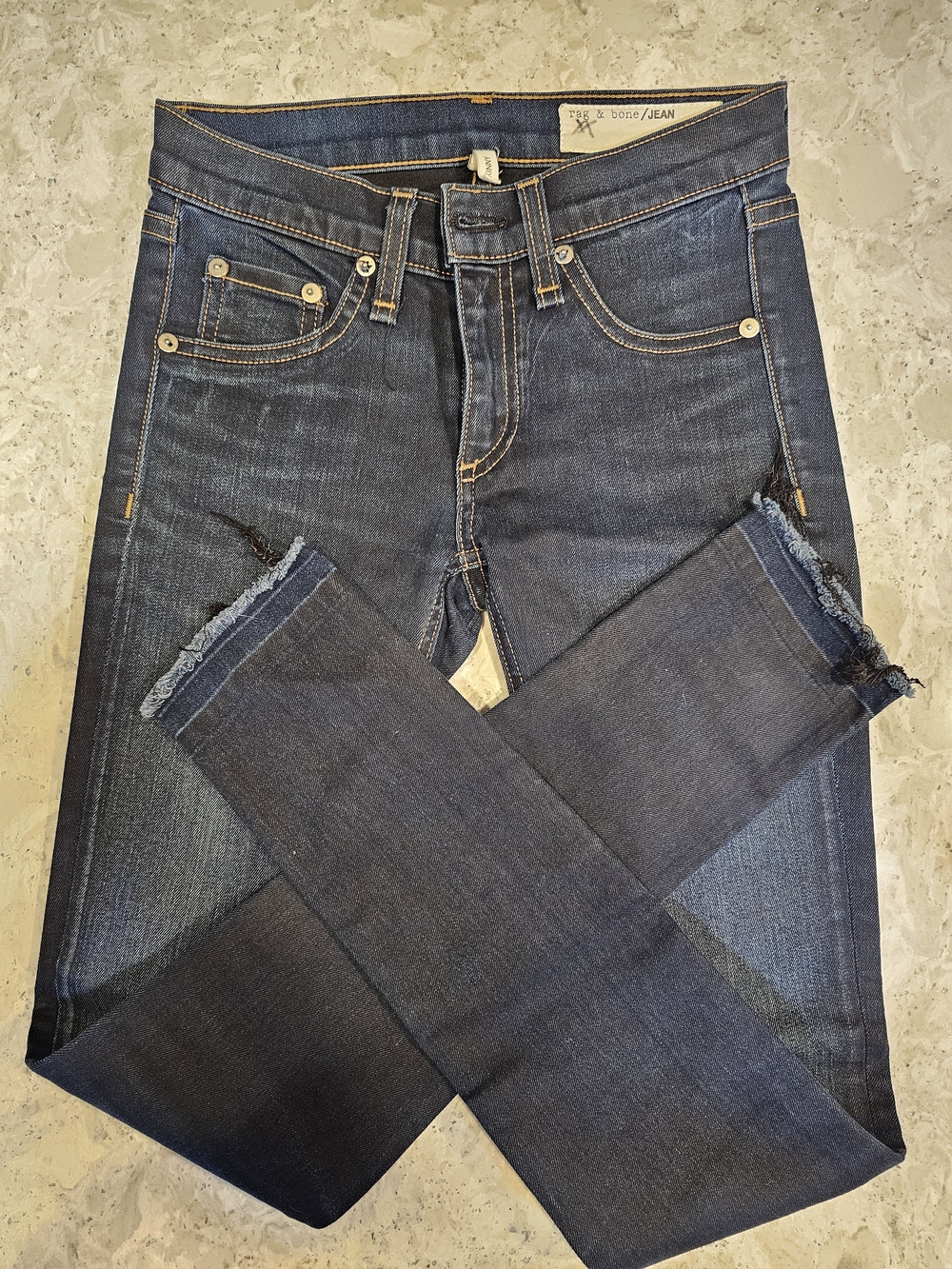 rag & bone Dearborn Skinny Jeans Dark Wash Raw Hem Denim W1502K089DEA Womens 24‎ - Picture 3 of 4